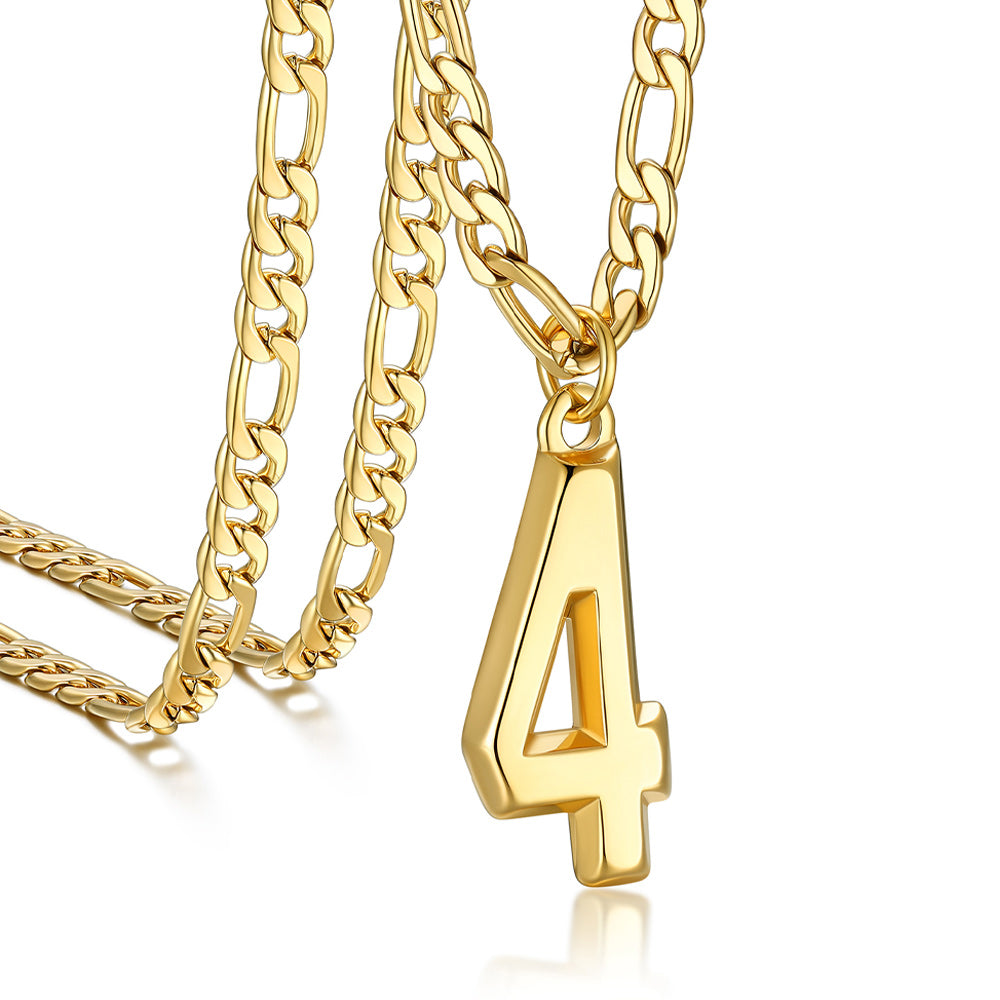 Sports 0-9 Number Pendant Necklaces with Figaro Chain for Men