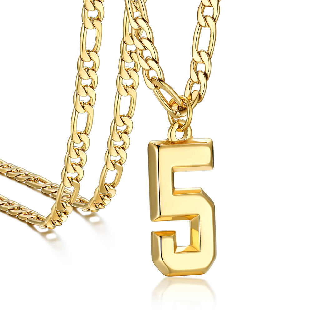 Sports 0-9 Number Pendant Necklaces with Figaro Chain for Men