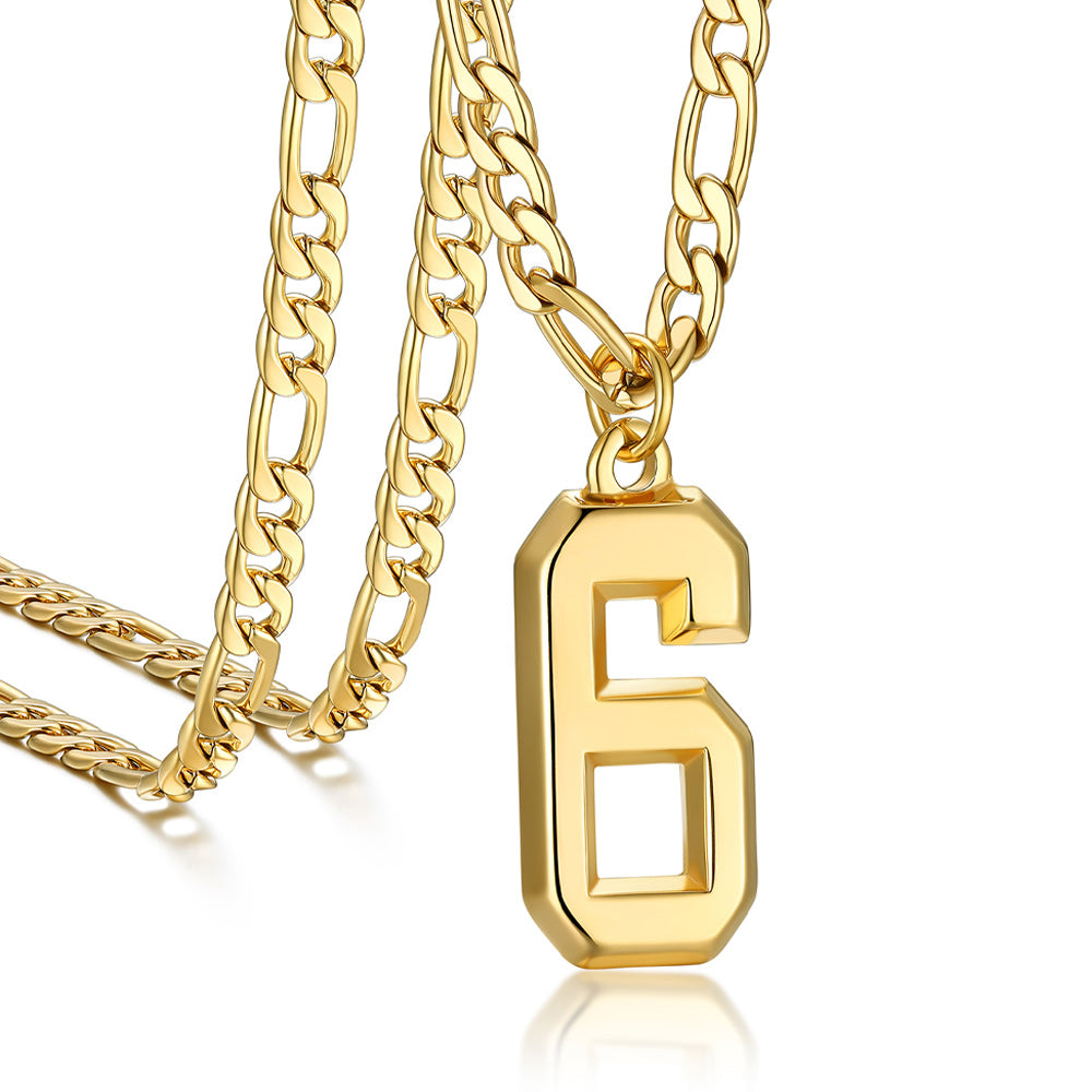 Sports 0-9 Number Pendant Necklaces with Figaro Chain for Men