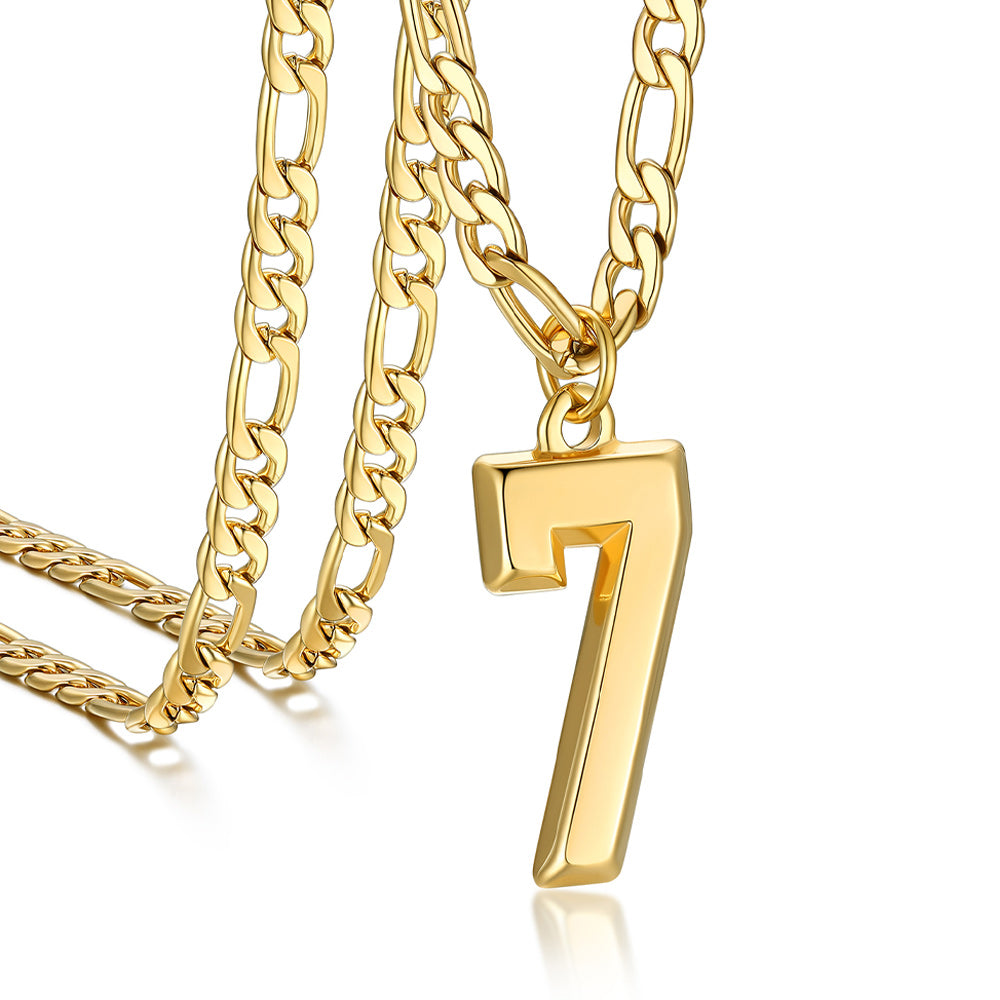 Sports 0-9 Number Pendant Necklaces with Figaro Chain for Men
