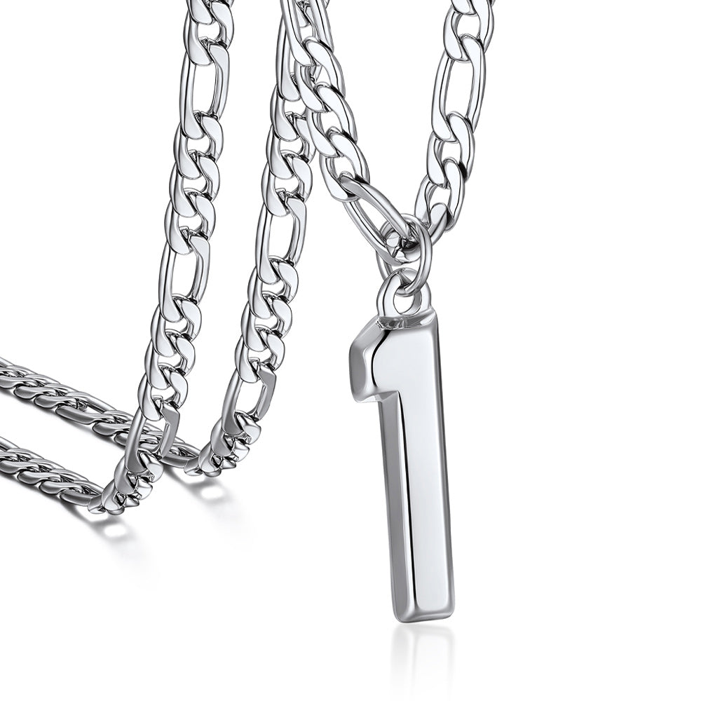 Sports 0-9 Number Pendant Necklaces with Figaro Chain for Men