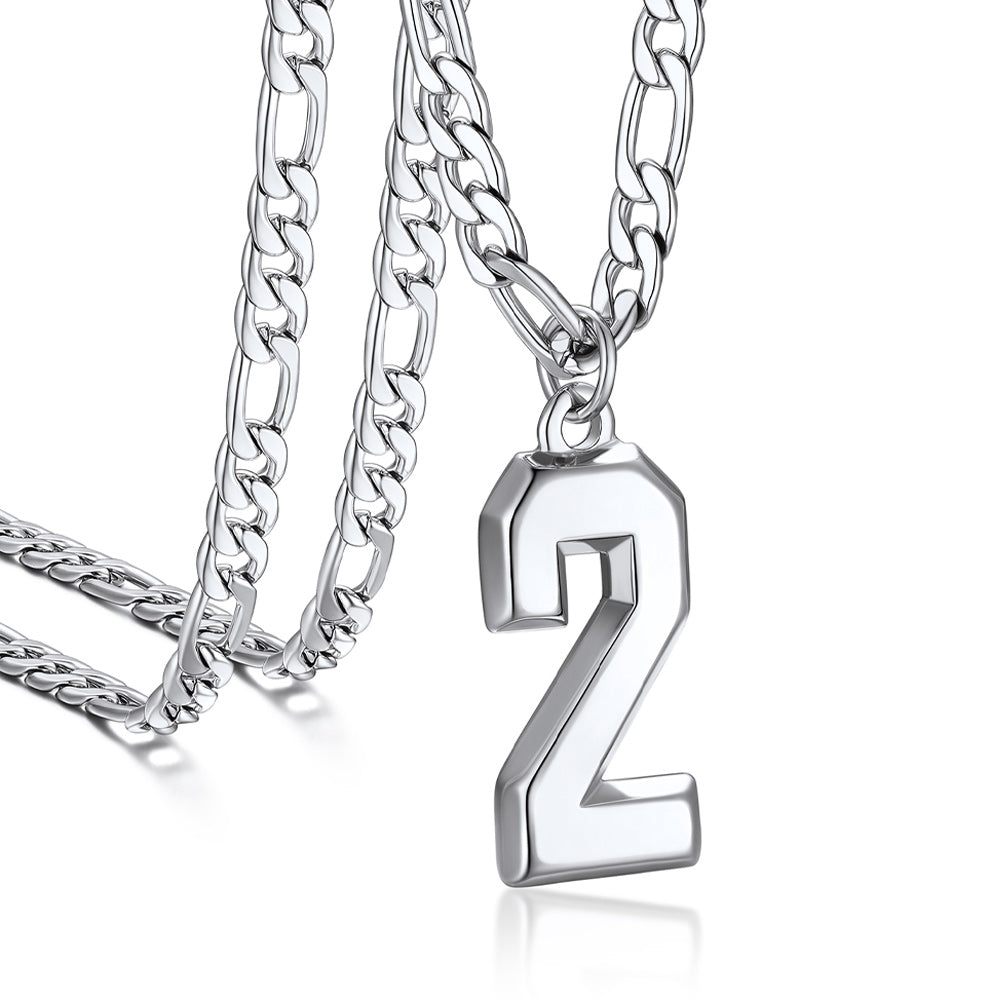 Sports 0-9 Number Pendant Necklaces with Figaro Chain for Men