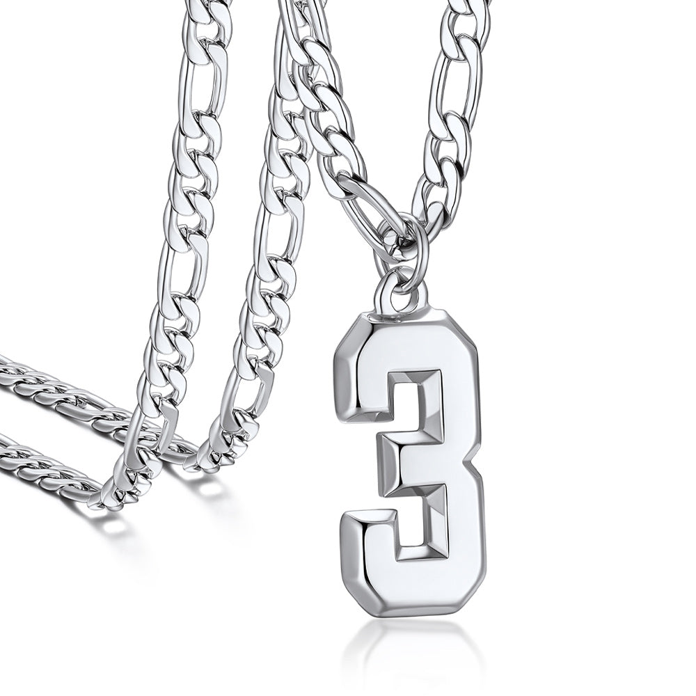 Sports 0-9 Number Pendant Necklaces with Figaro Chain for Men