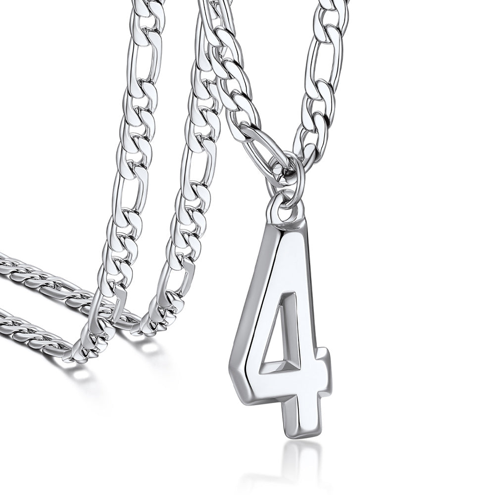 Sports 0-9 Number Pendant Necklaces with Figaro Chain for Men