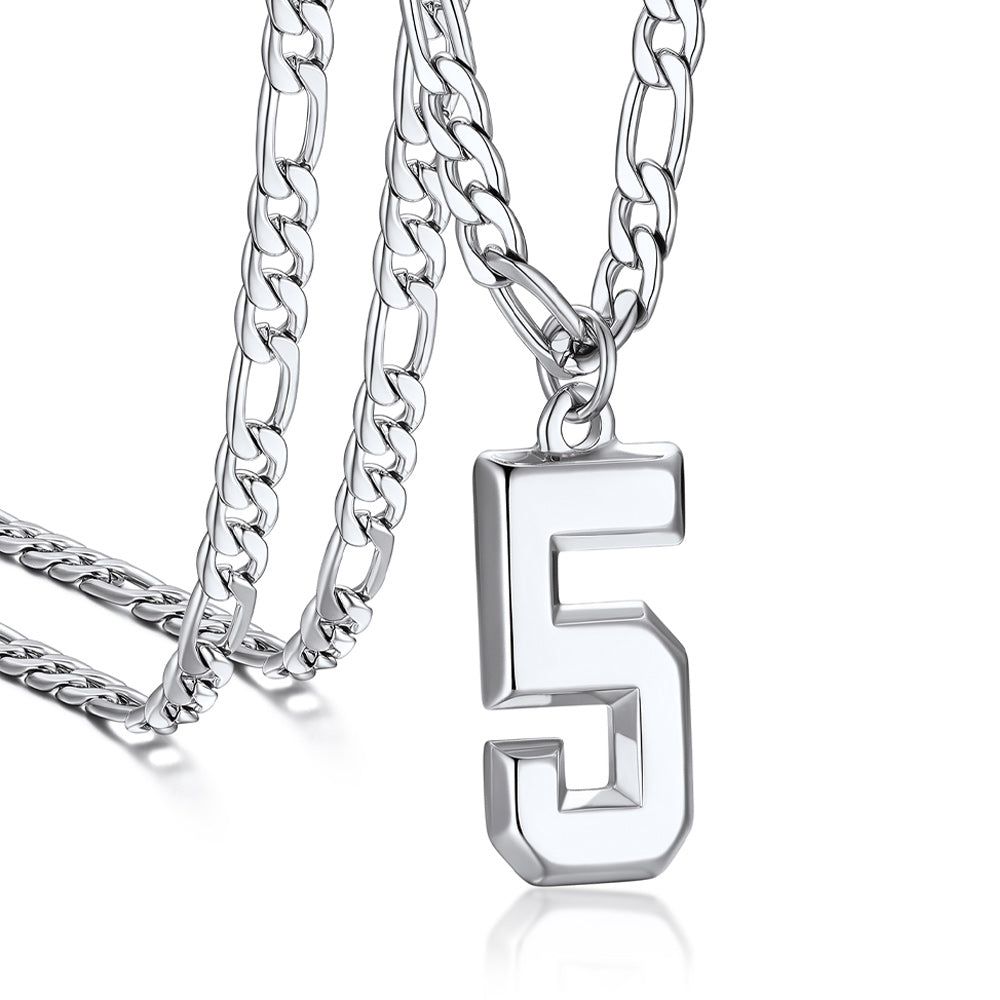 Sports 0-9 Number Pendant Necklaces with Figaro Chain for Men