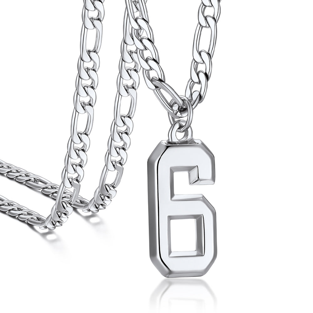 Sports 0-9 Number Pendant Necklaces with Figaro Chain for Men