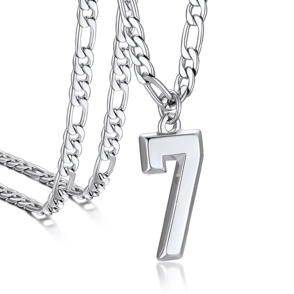 Sports 0-9 Number Pendant Necklaces with Figaro Chain for Men