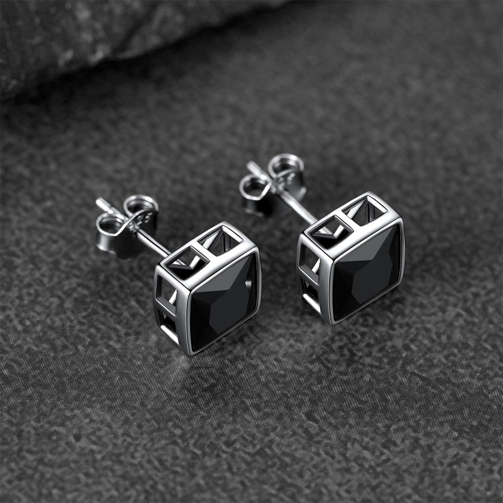 Square Black Onyx Stud Earrings for men and women