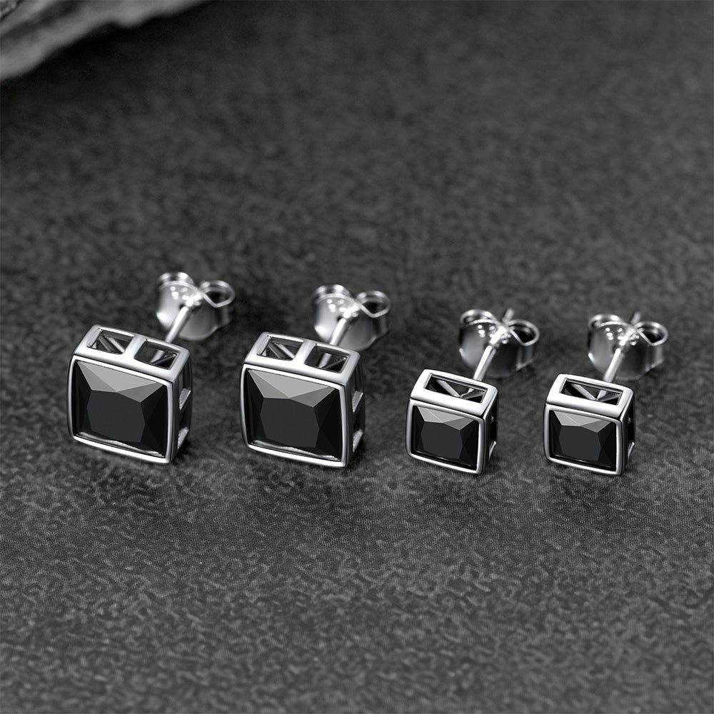 Black onyx stud earrings, 5mm and 7mm sizes, sterling silver