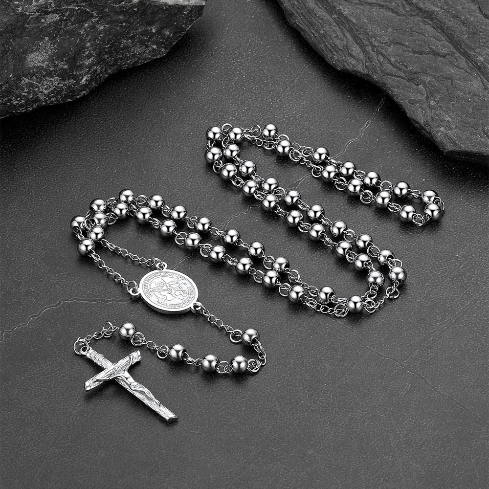 St. Michael Rosary Bead Cross Necklace for Women Men
