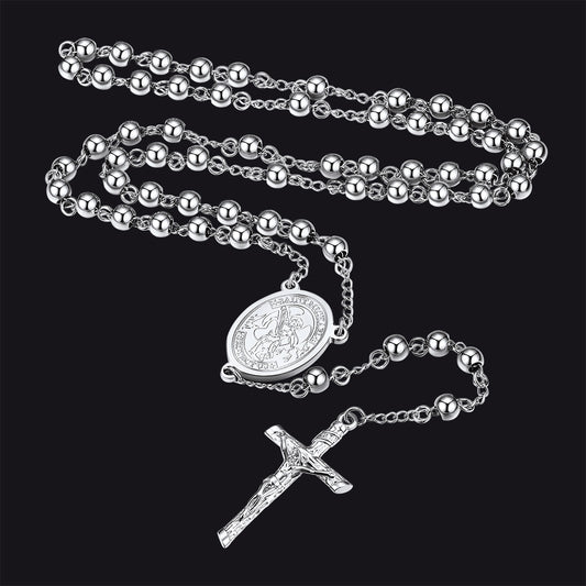 St. Michael Rosary Bead Cross Necklace for Women Menimg