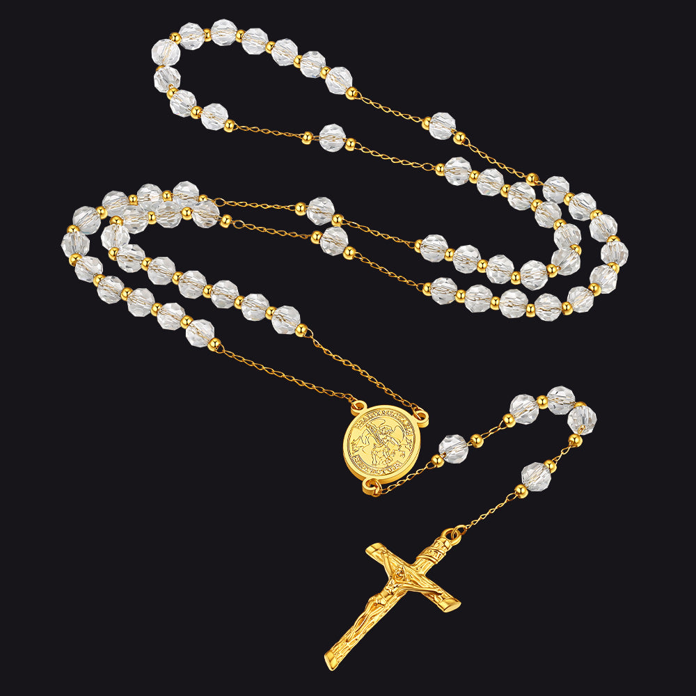 Gold St. Michael Rosary Necklace, Catholic Jewelry for Men & Women