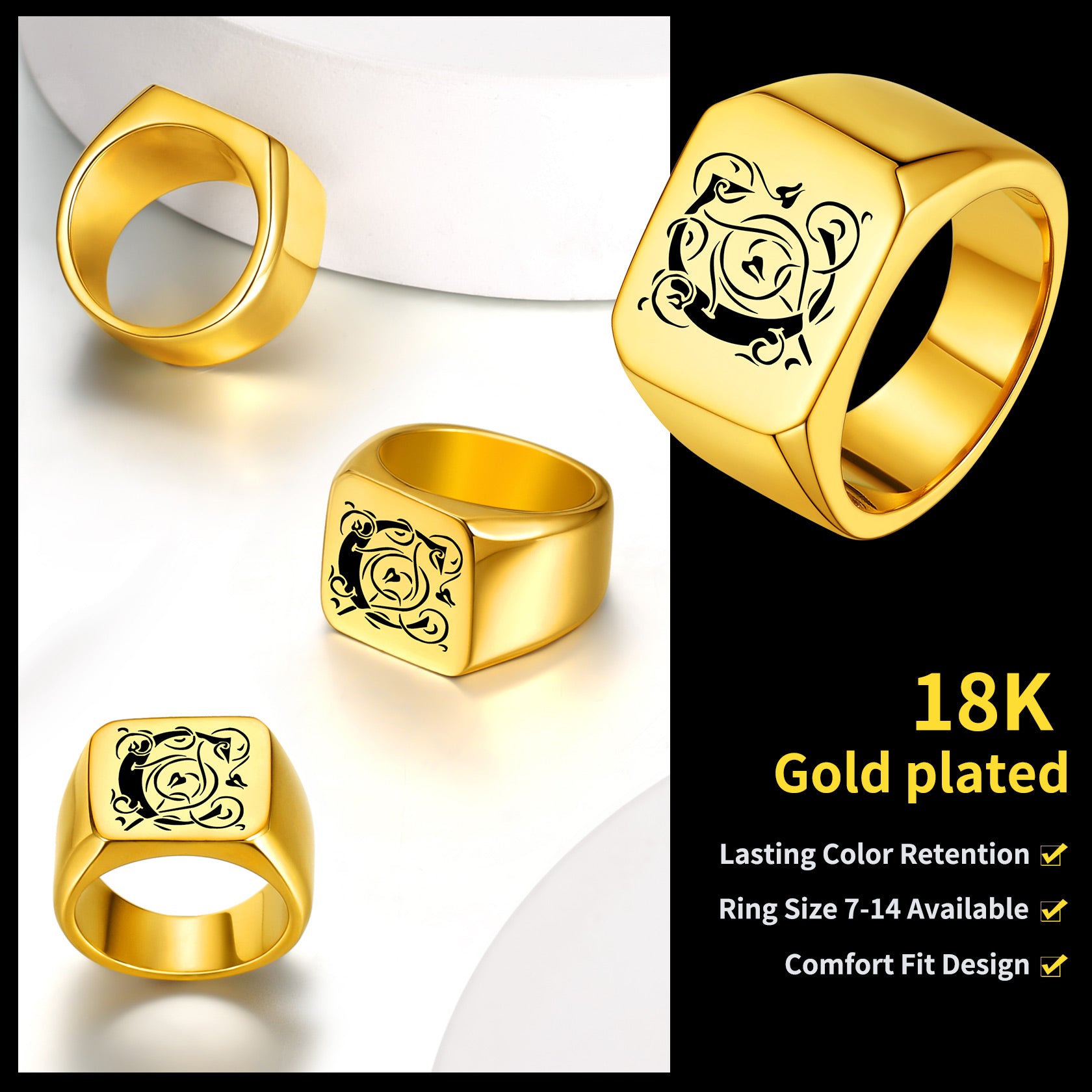 Customized Stainless Steel Signet Rings Gifts for Dad Son Men