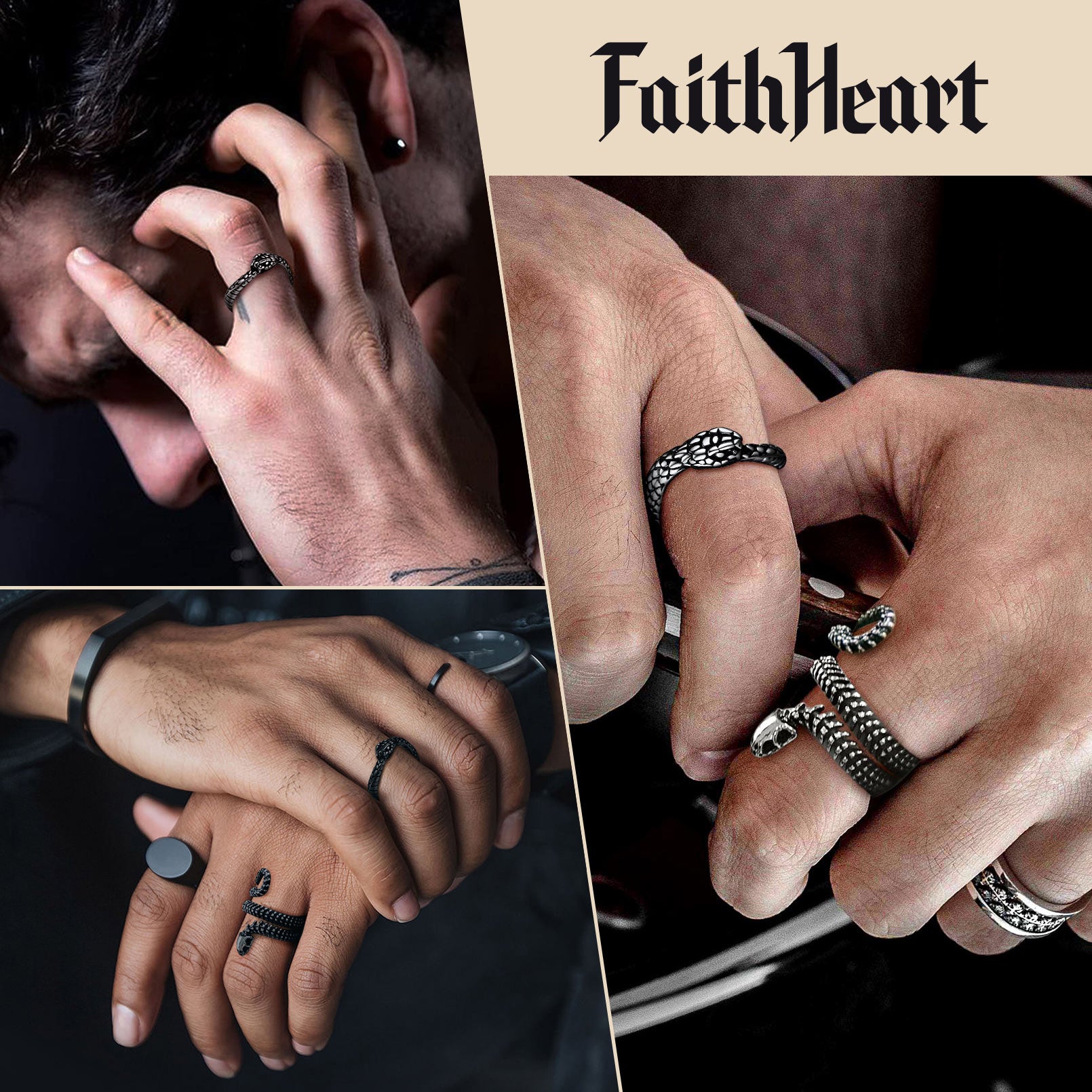 Stainless Steel Midi Snake Band Ring for Men Women