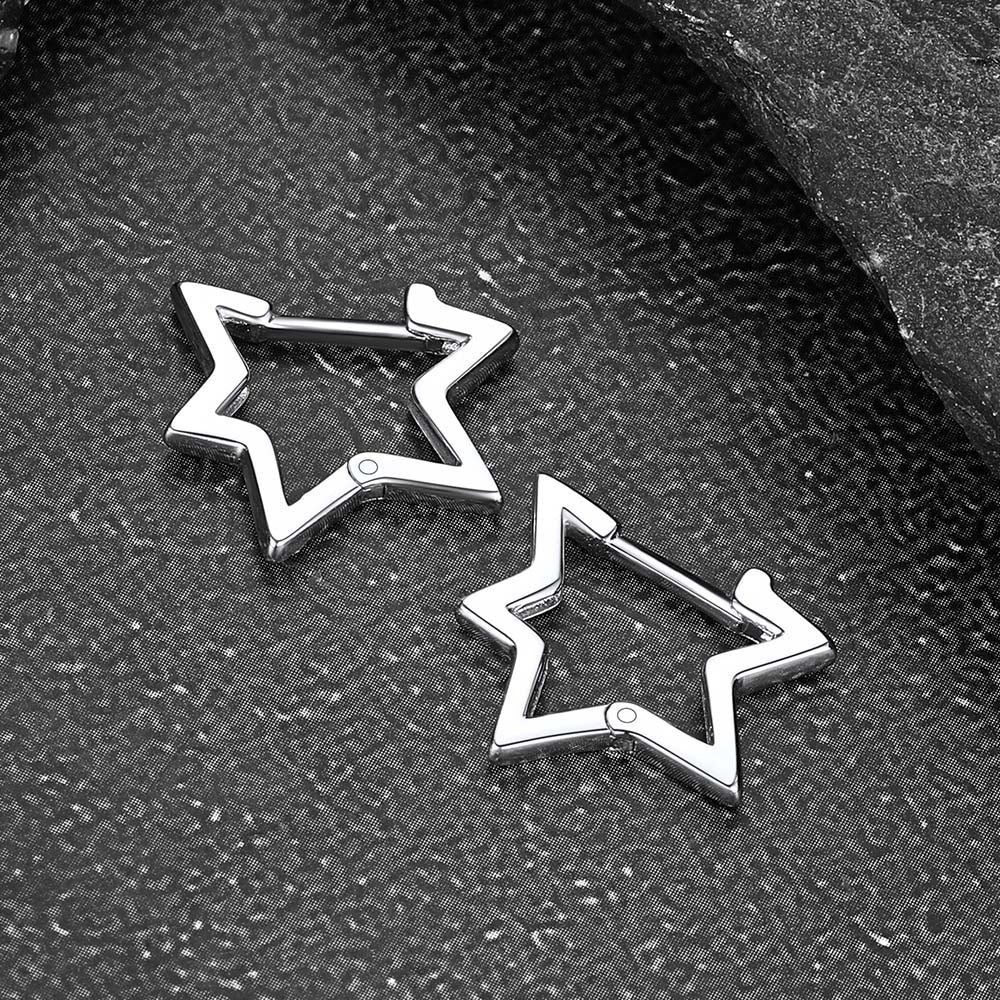 Sterling Silver Star Hoop Earrings For Men Women