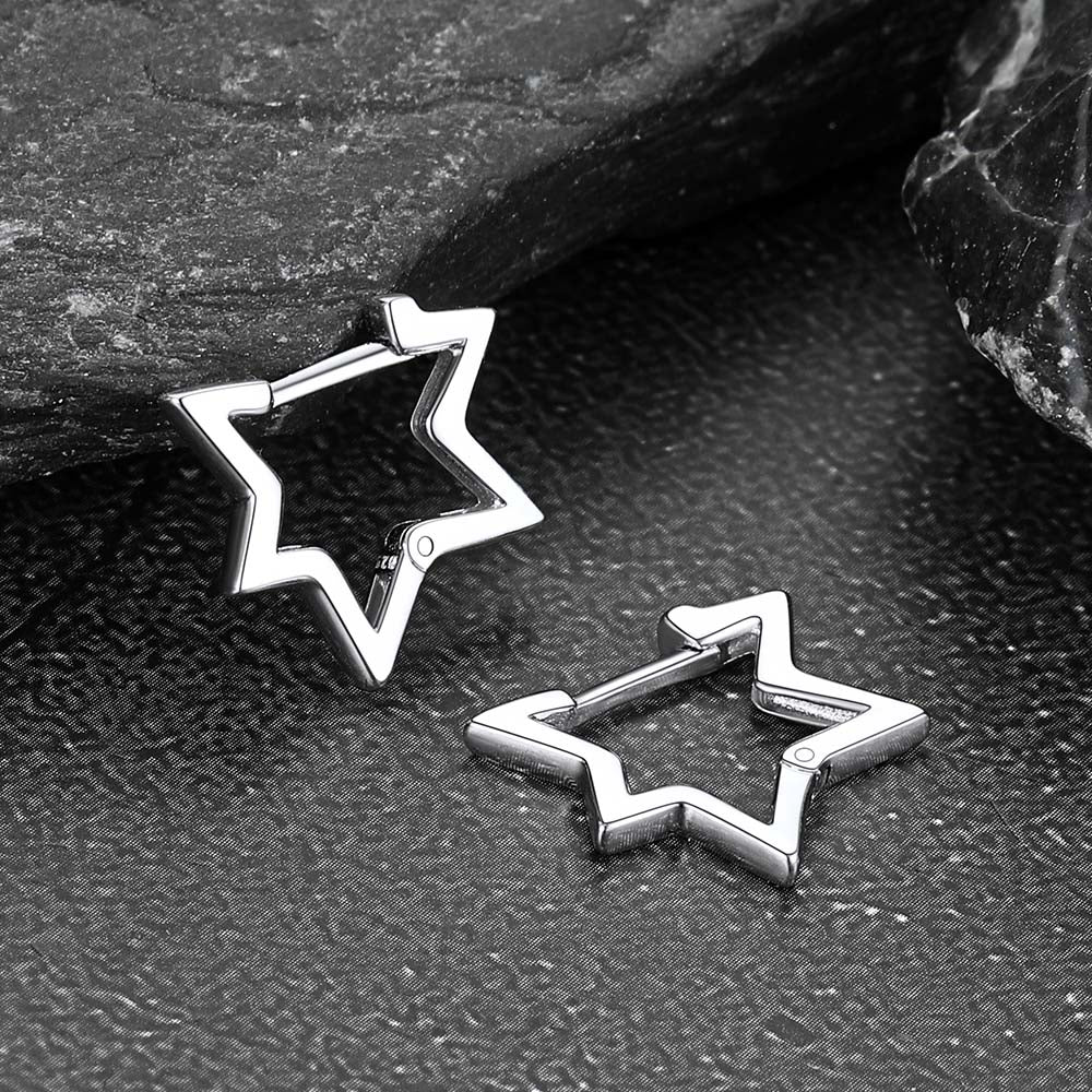 Sterling Silver Star Hoop Earrings For Men Women