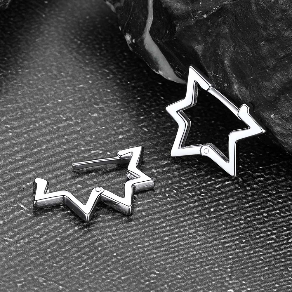 Sterling Silver Star Hoop Earrings For Men Women