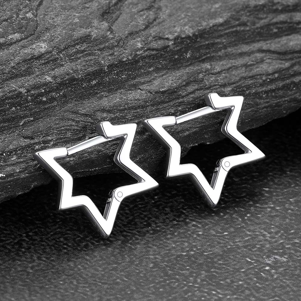 Sterling Silver Star Hoop Earrings For Men Women