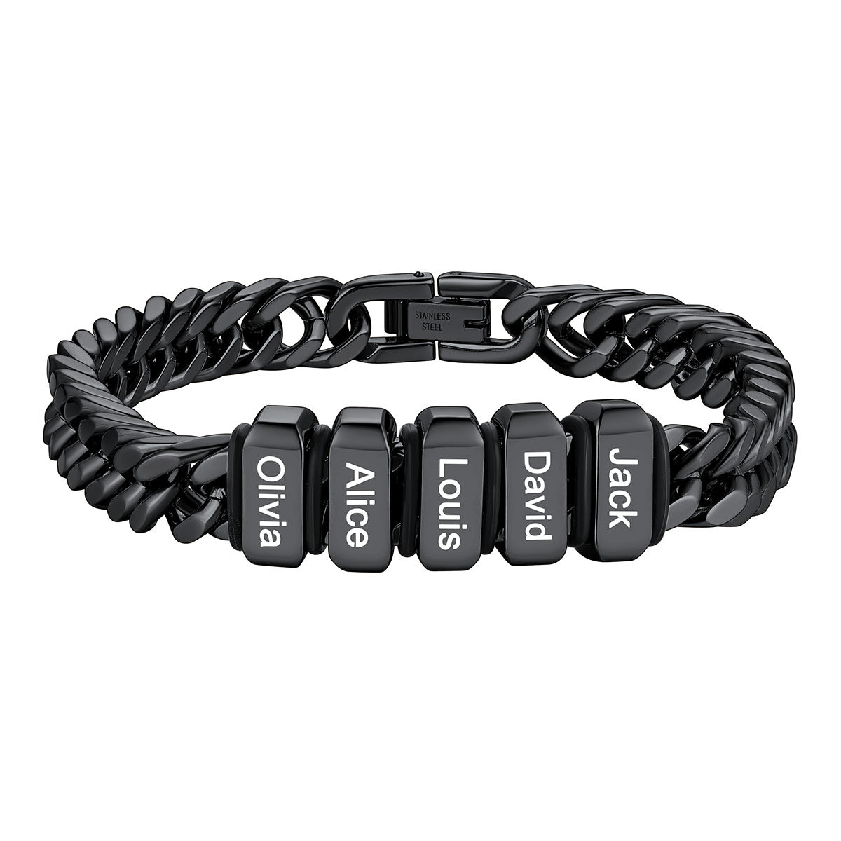 Steel Name Bead Bracelet Black Plated