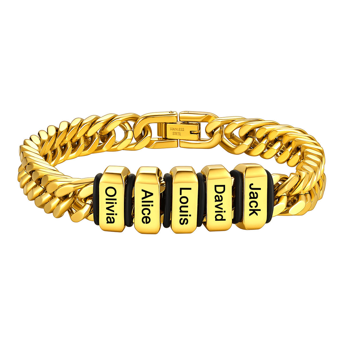 Steel Name Bead Bracelet Gold Plated