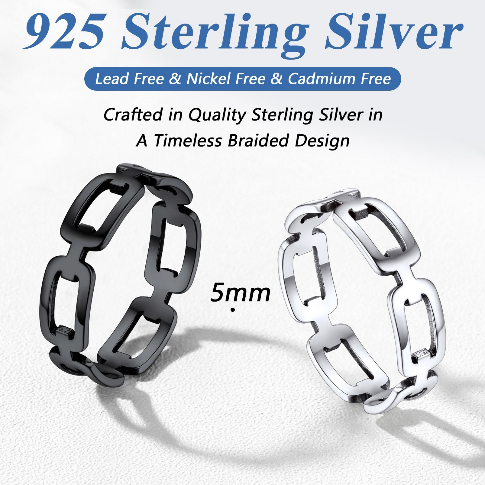 925 Sterling Silver Chain Link Rings for Women Men FaithHeart Jewelry