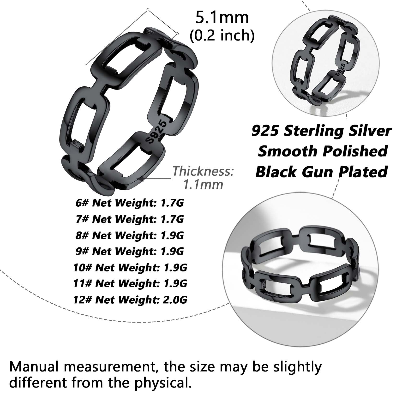 925 Sterling Silver Chain Link Rings for Women Men FaithHeart Jewelry