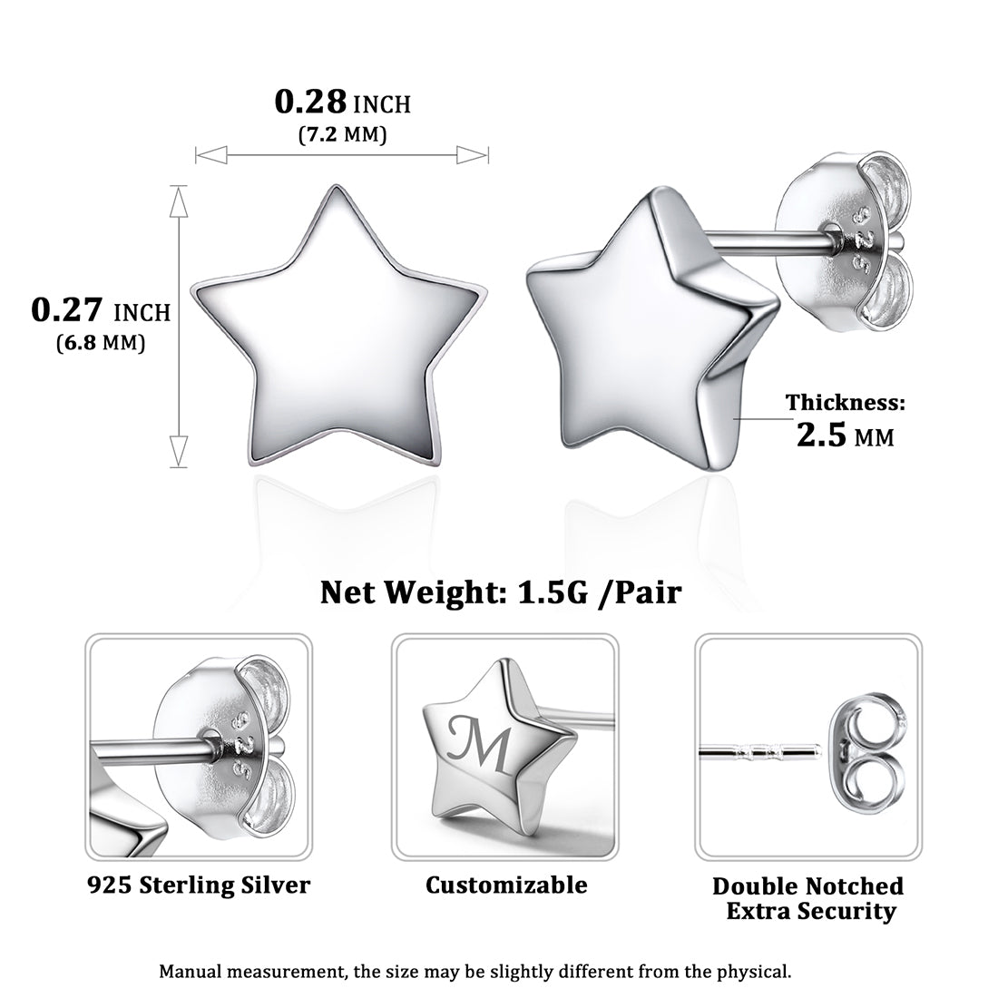 Sterling Silver Star Stud Earrings