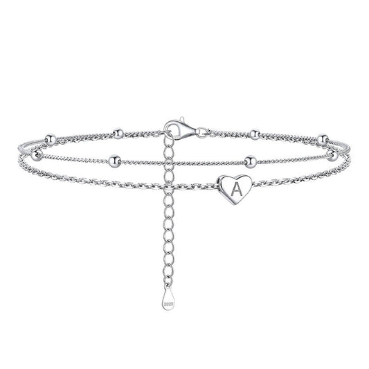 Women's A-Z Initial Sterling Silver Heart Ankle for Beach Summerimg