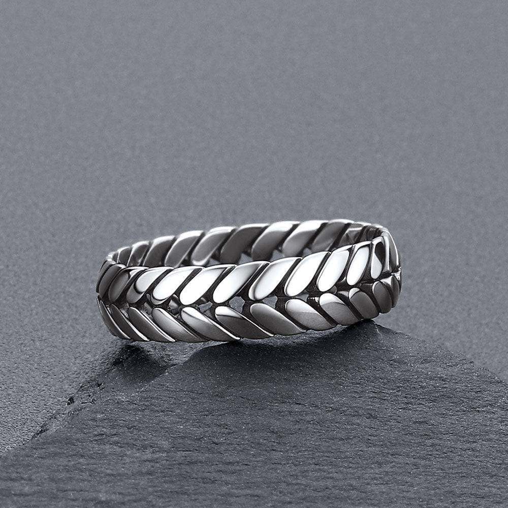 5mm Sterling Silver Wheat Chain Ring - Textured Design