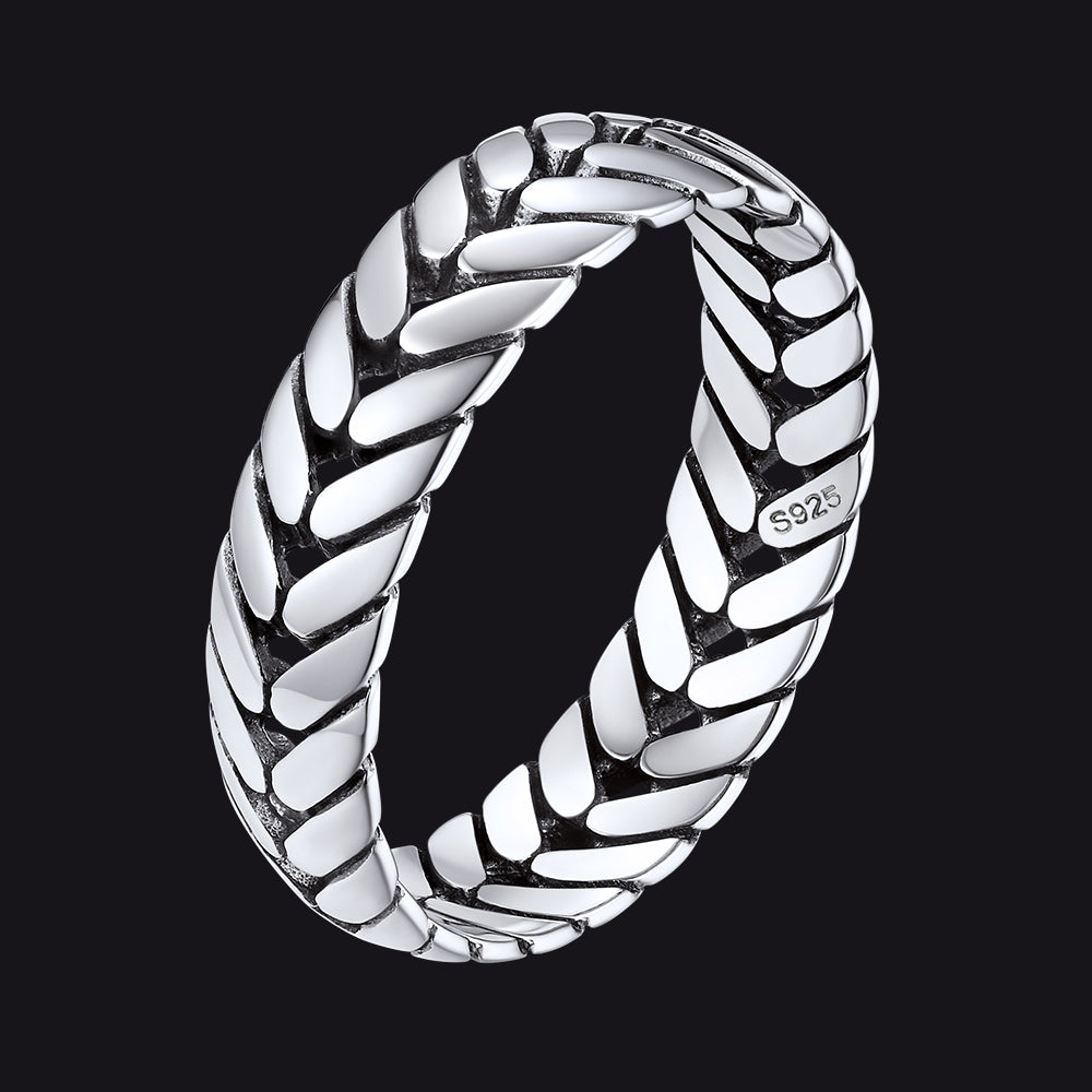 Sterling Silver Chunky Wheat Chain Band Ring - S925