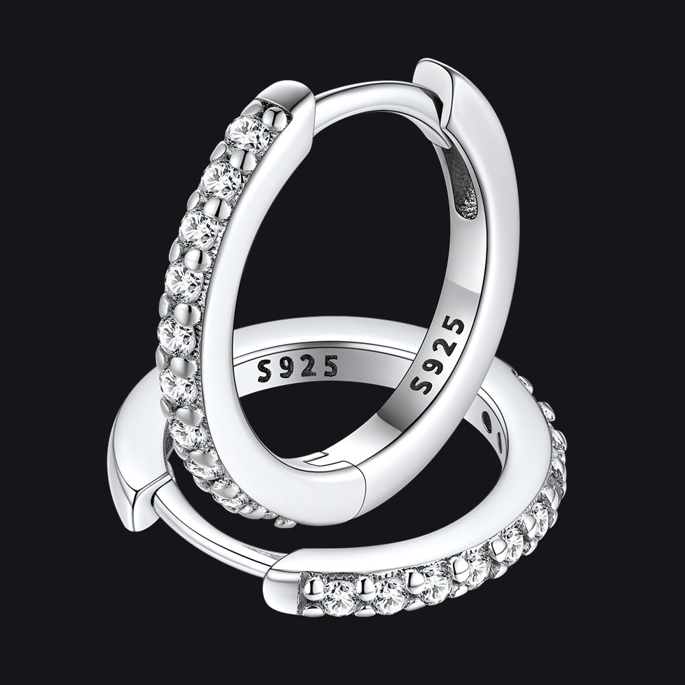 Sterling Silver CZ Cartilage Huggie Hoop Earrings for Women 10MM