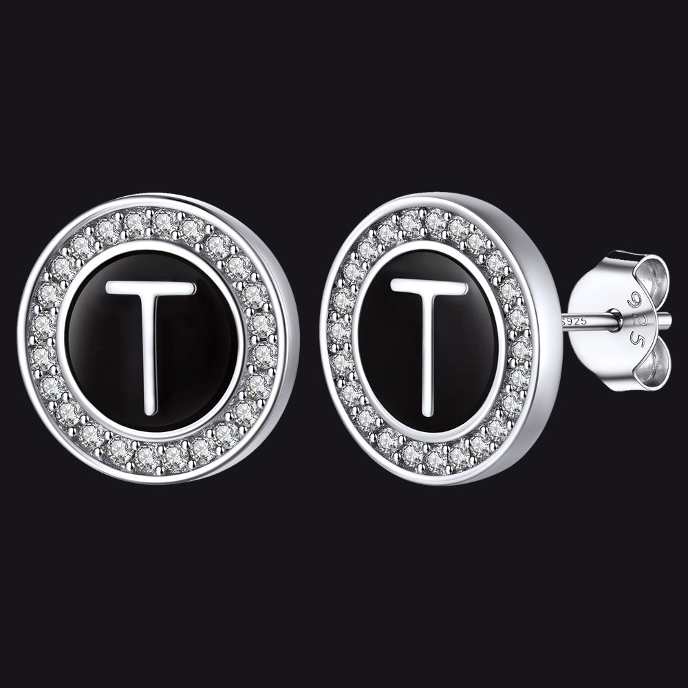 A-Z Initial Letter CZ Sterling Silver Stud Earrings FaithHeart