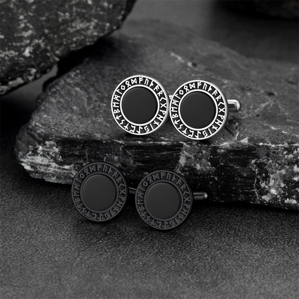 FaithHeart Nordic Viking Rune Black Onyx Amulet Cufflinks FaithHeart