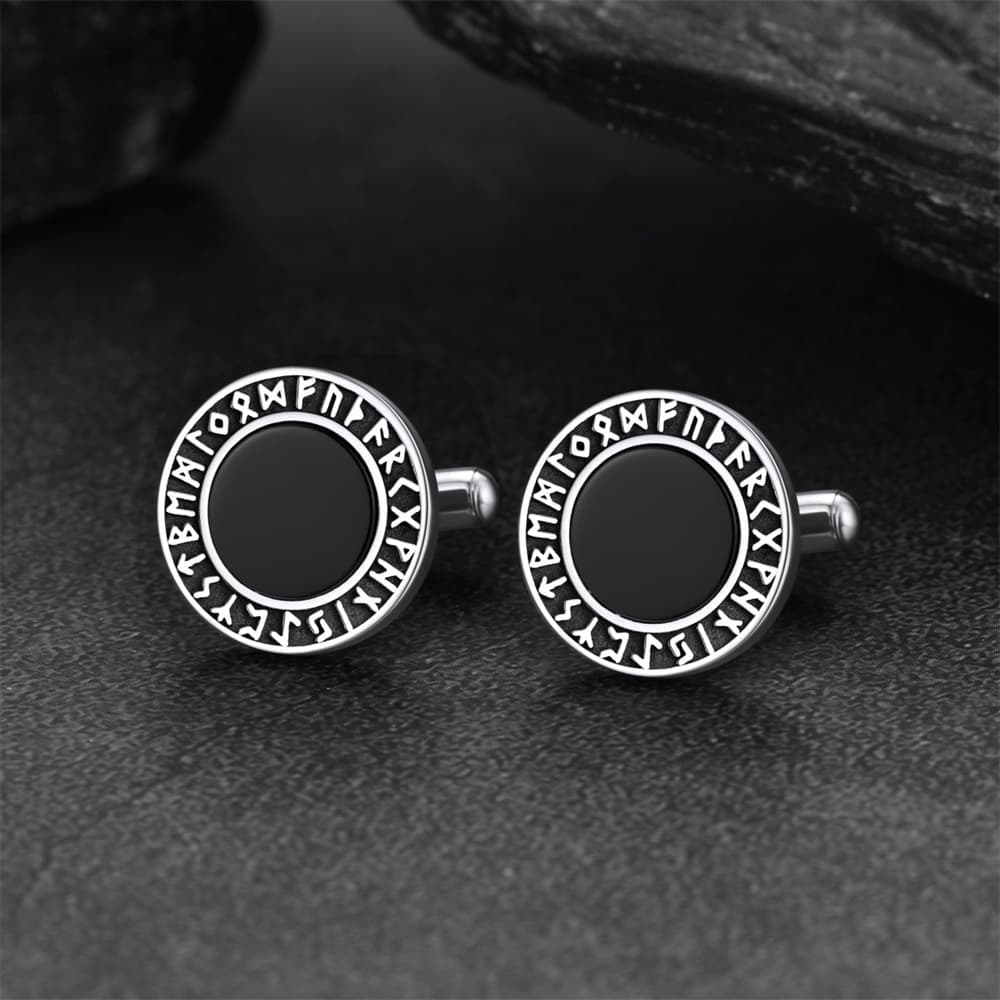 FaithHeart Nordic Viking Rune Black Onyx Amulet Cufflinks FaithHeart