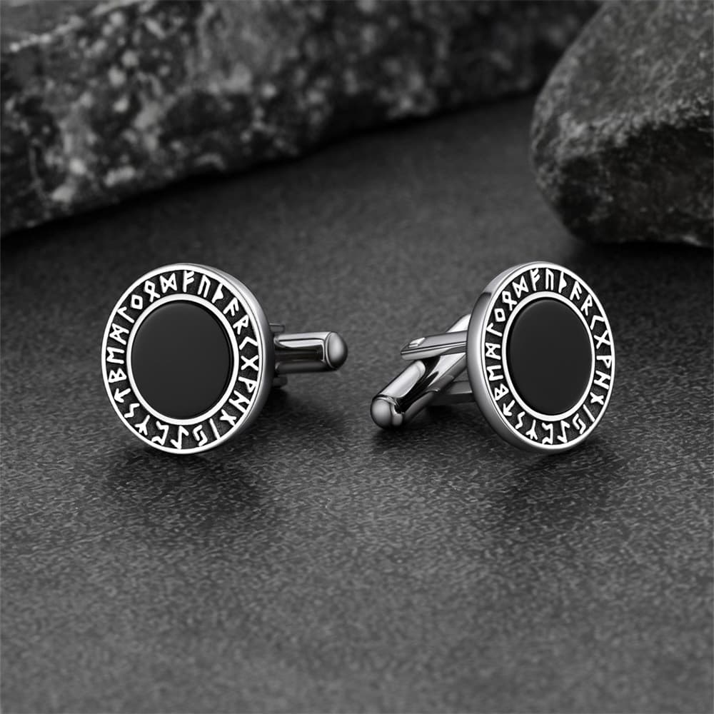 FaithHeart Nordic Viking Rune Black Onyx Amulet Cufflinks FaithHeart