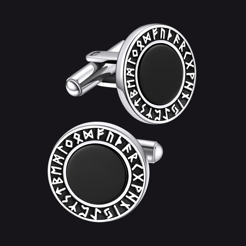 FaithHeart Nordic Viking Rune Black Onyx Amulet Cufflinks FaithHeart