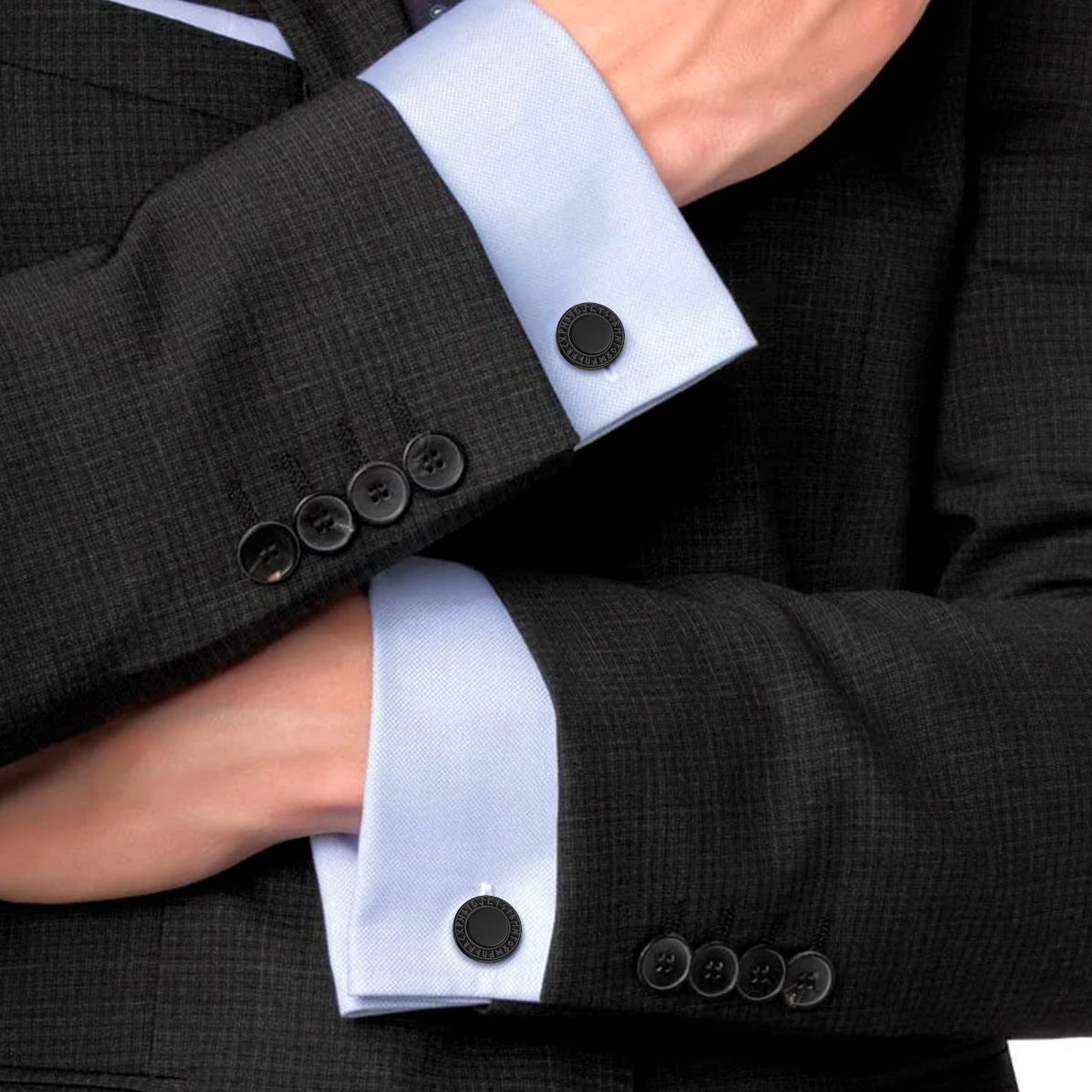 Black Onyx Cufflinks Amulet with Viking Rune FaithHeart
