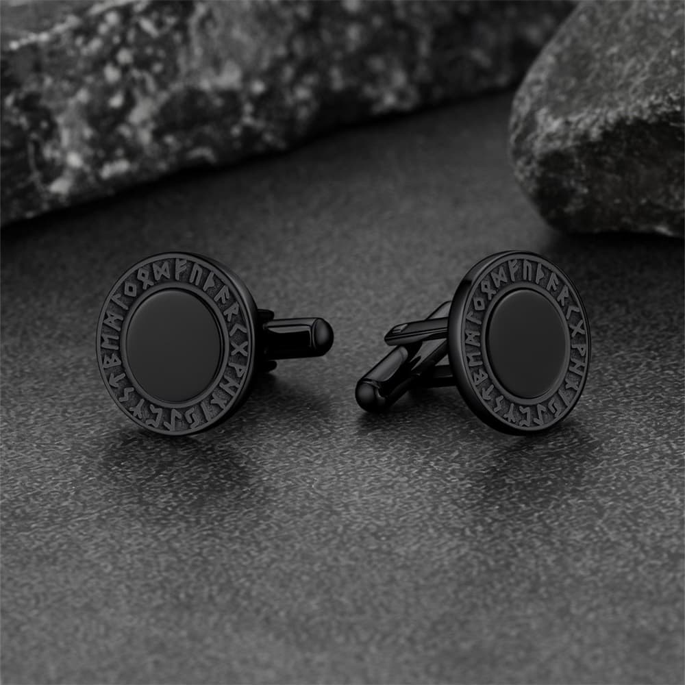 FaithHeart Nordic Viking Rune Black Onyx Amulet Cufflinks FaithHeart