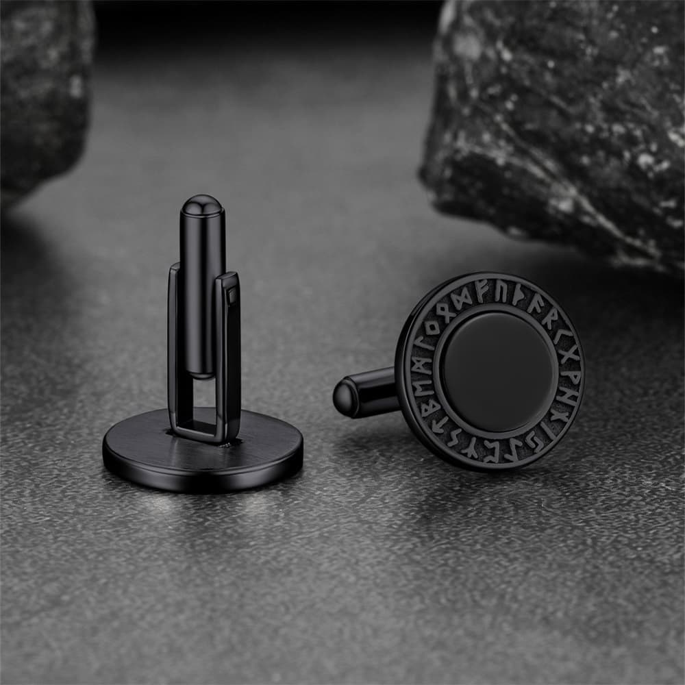 FaithHeart Nordic Viking Rune Black Onyx Amulet Cufflinks FaithHeart