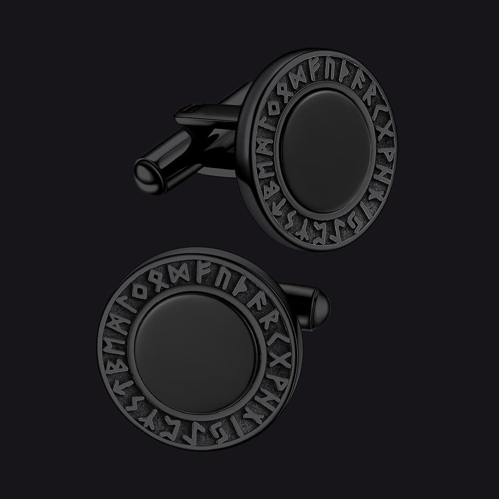 FaithHeart Nordic Viking Rune Black Onyx Amulet Cufflinks FaithHeart