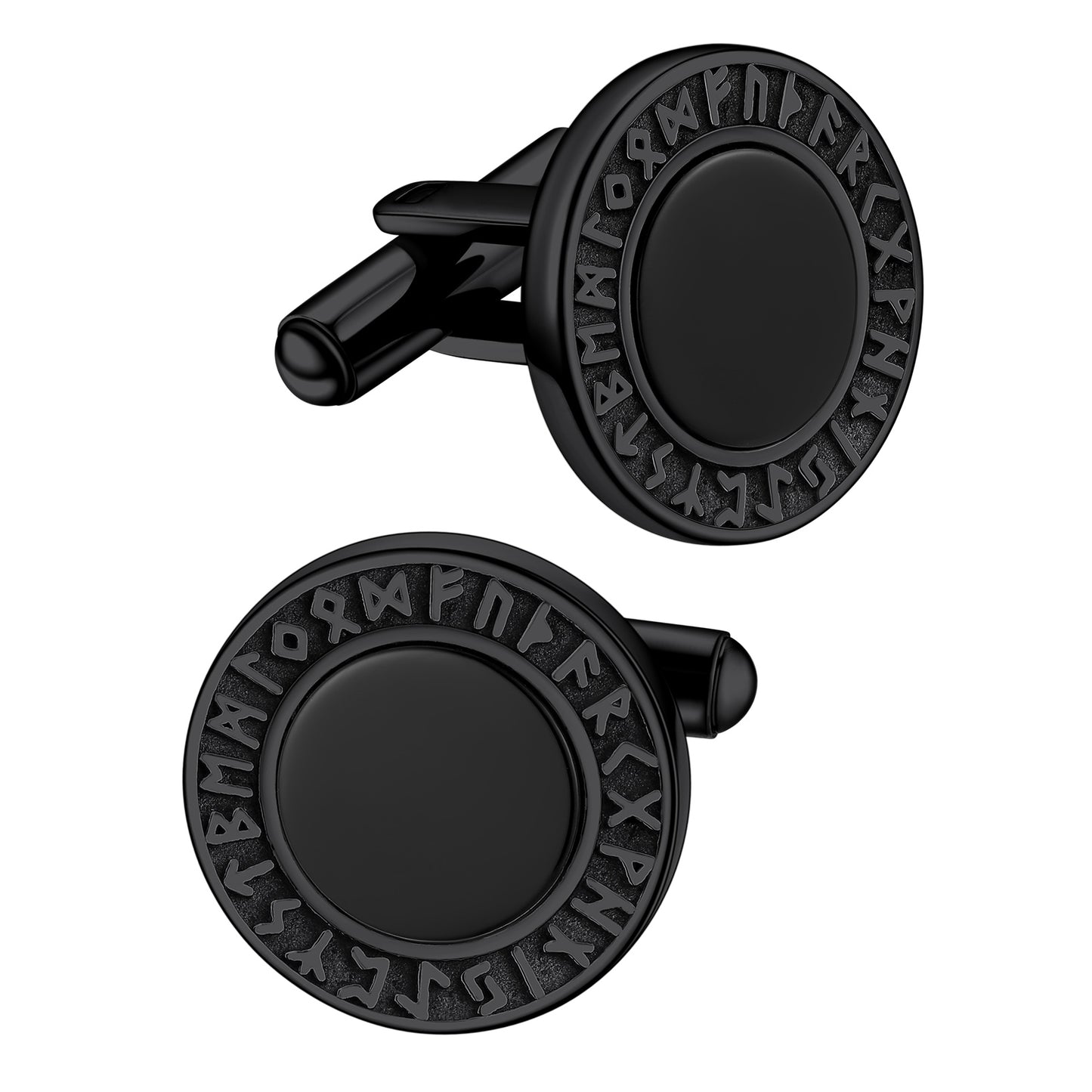 Black Onyx Cufflinks Amulet with Viking Rune FaithHeart