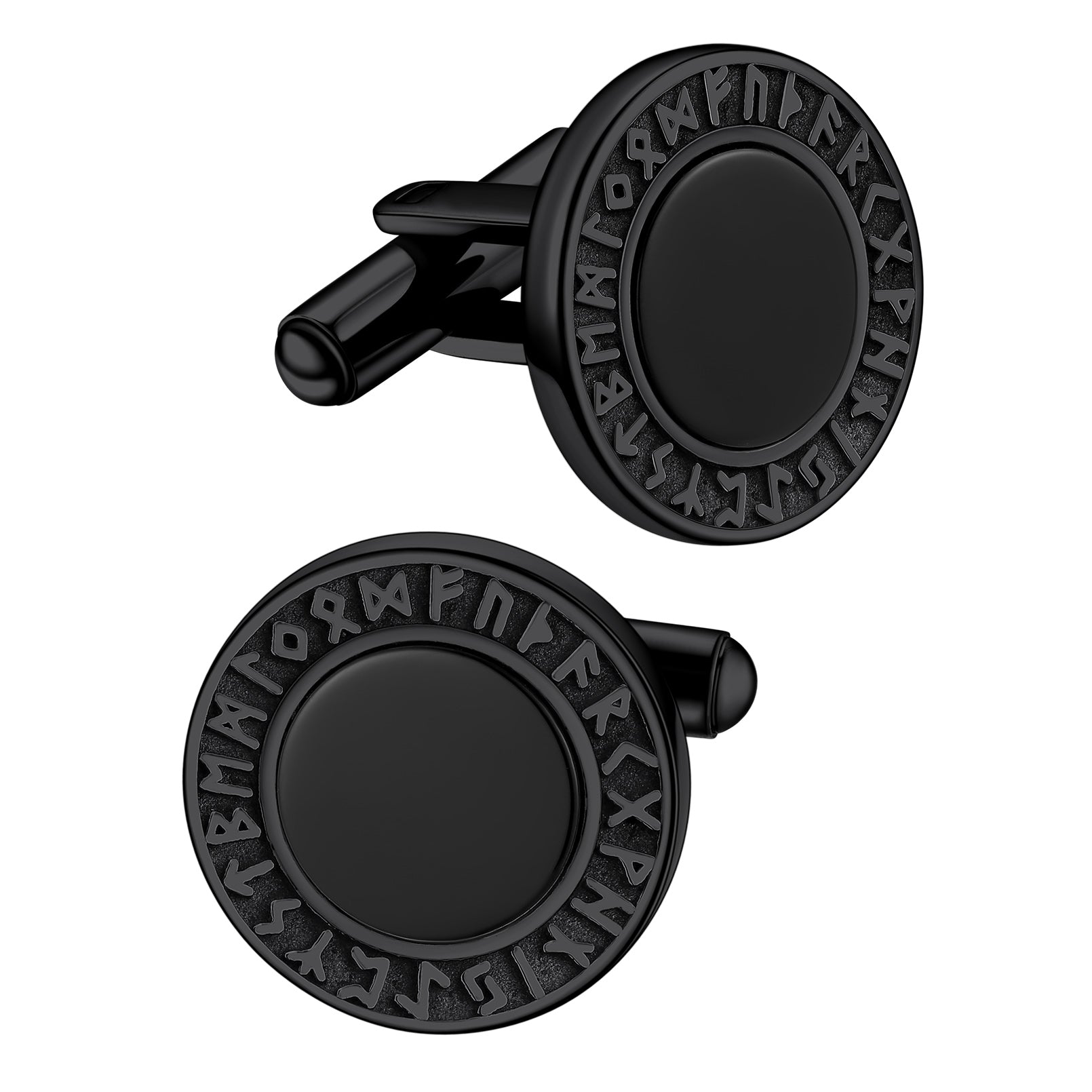 Black Onyx Cufflinks Amulet with Viking Rune FaithHeart