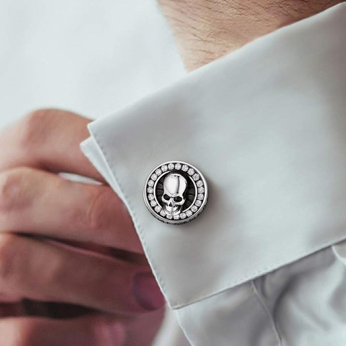 Skull Runes Cufflinks With Cubic Zirconia for Men FaithHeart