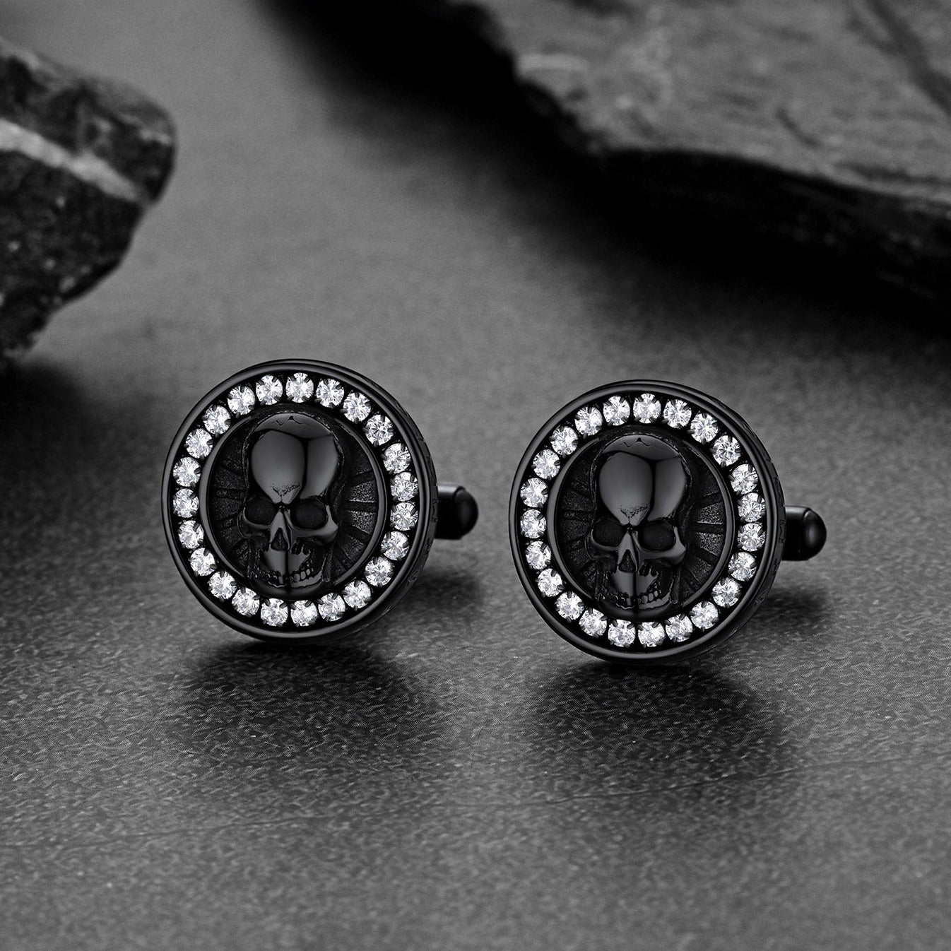 Skull Runes Cufflinks With Cubic Zirconia for Men FaithHeart