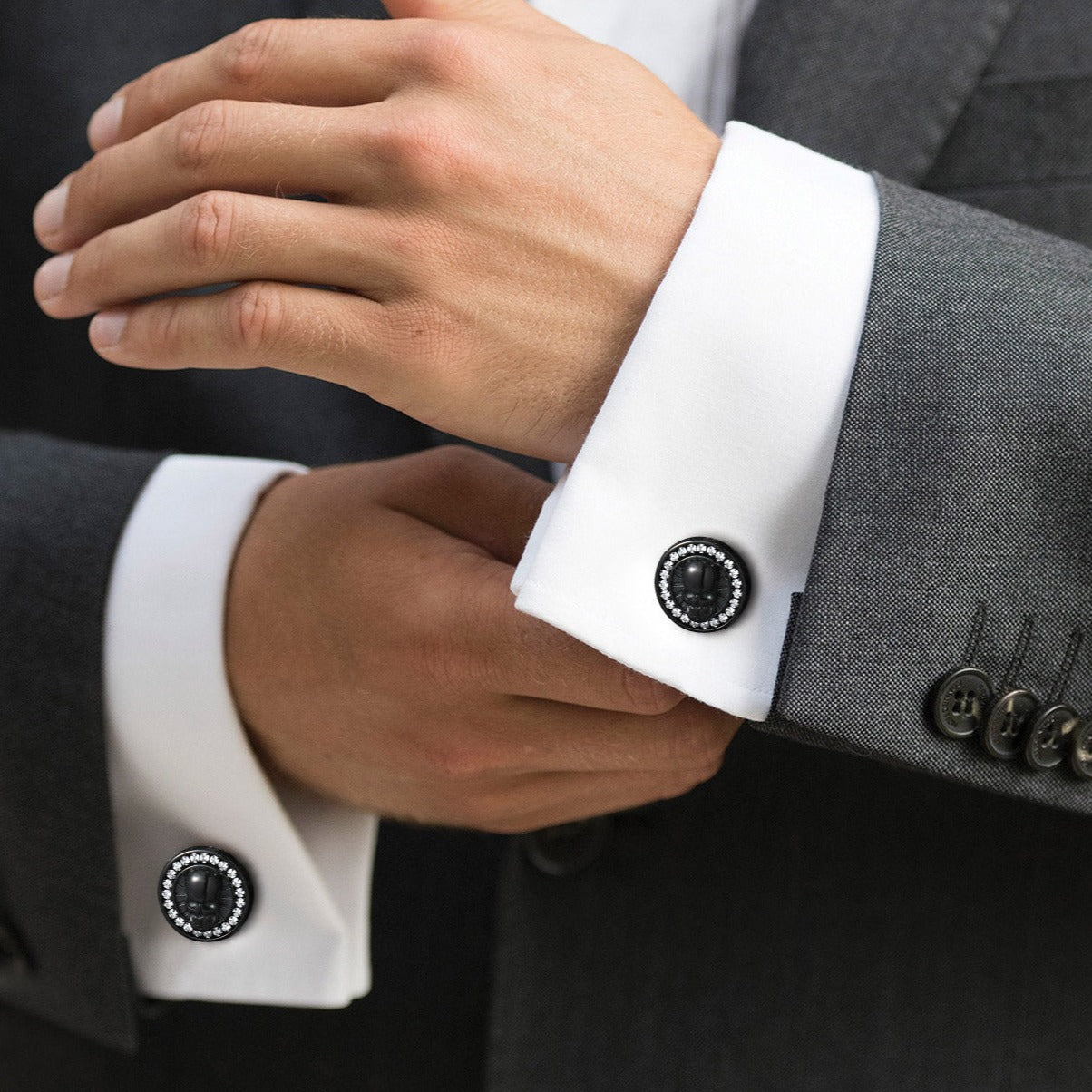 Skull Runes Cufflinks With Cubic Zirconia for Men FaithHeart