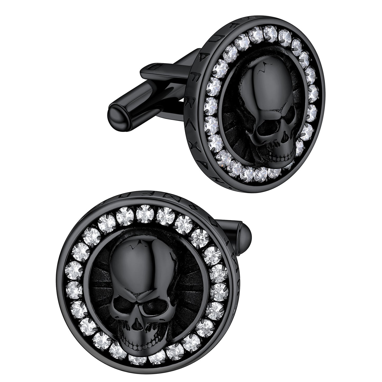 Skull Runes Cufflinks With Cubic Zirconia for Men FaithHeart