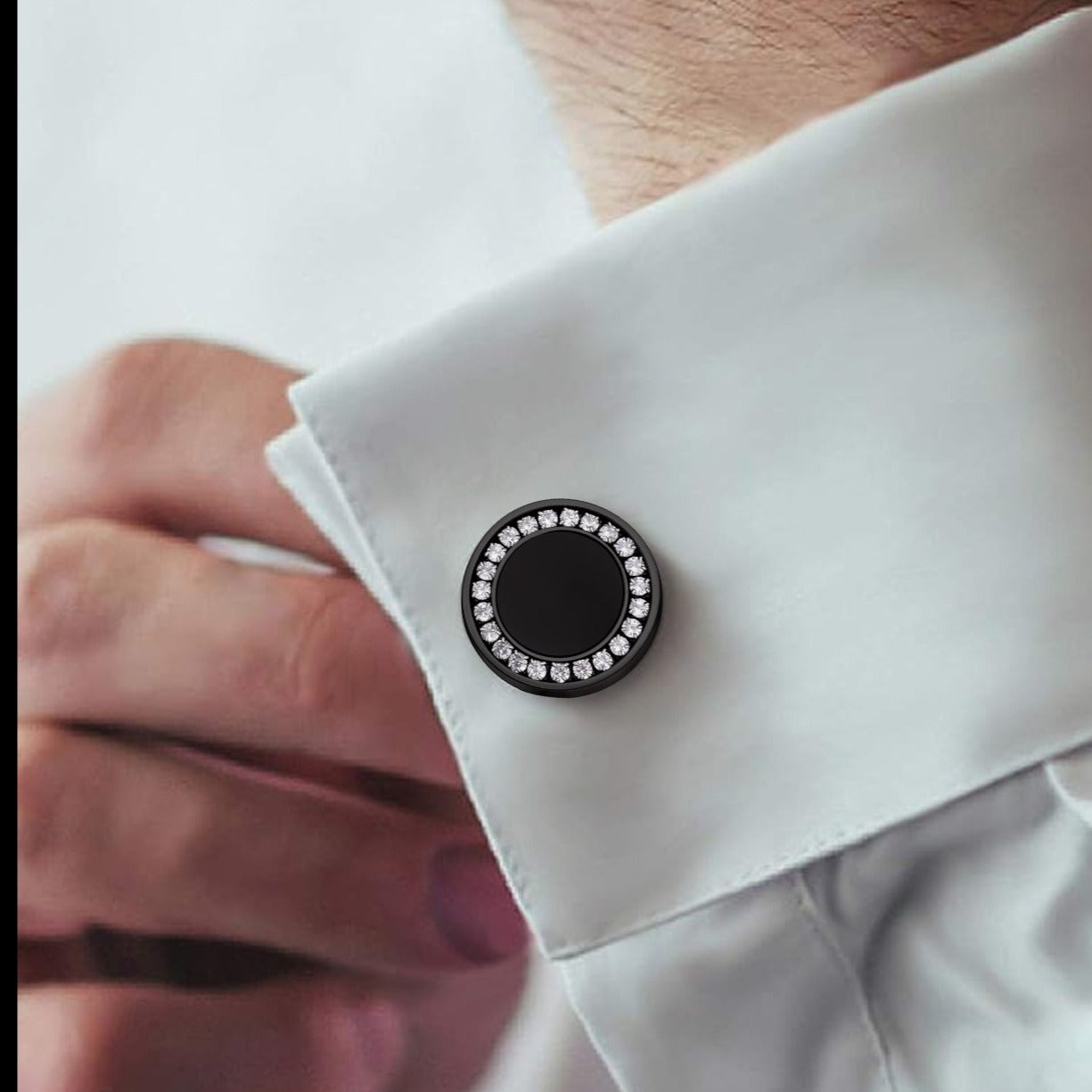 Black Onyx Amulet Cufflinks With Cubic Zirconia FaithHeart