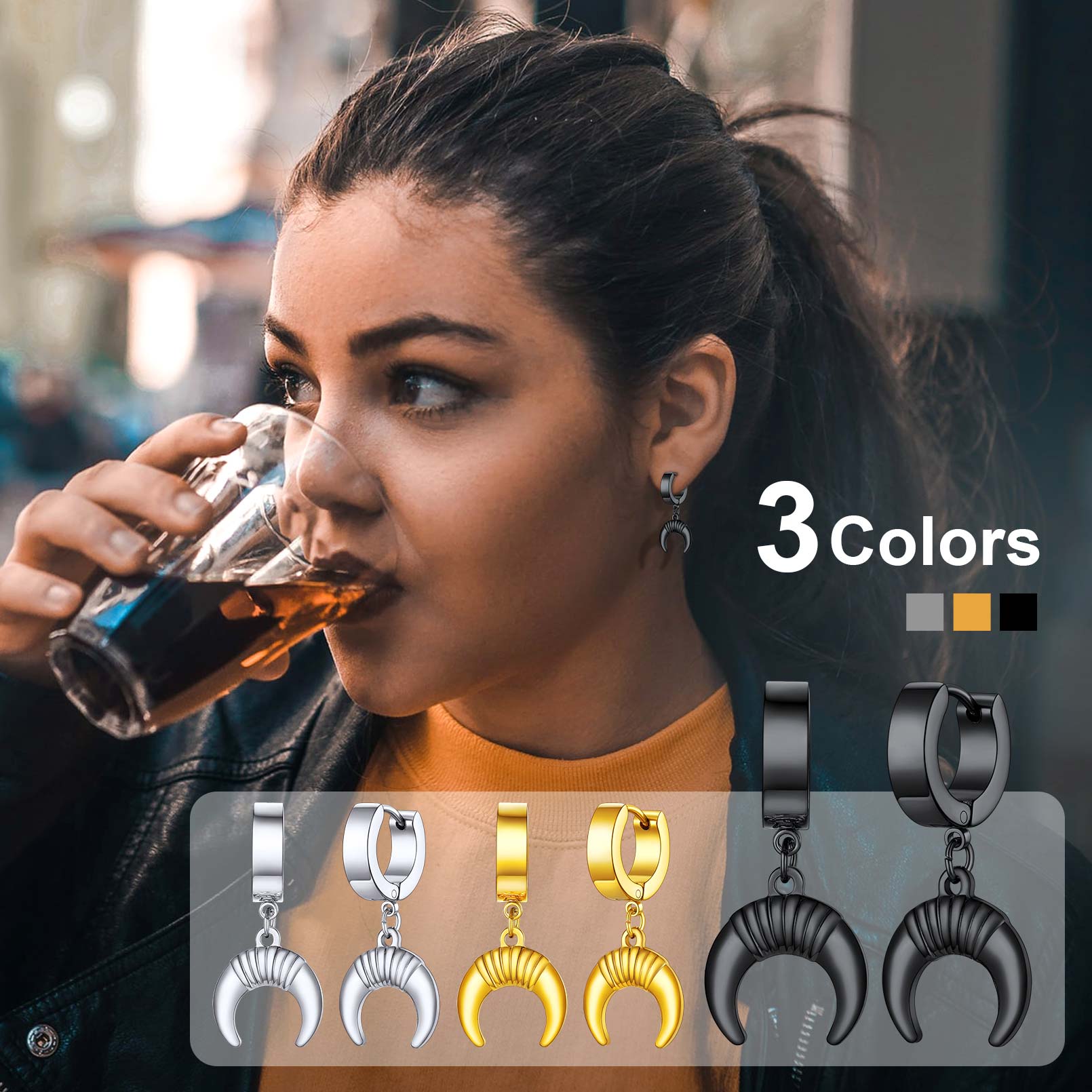 Flash Sale Hoops Inverted Moon Earrings for Women Men FaithHeart Jewelry