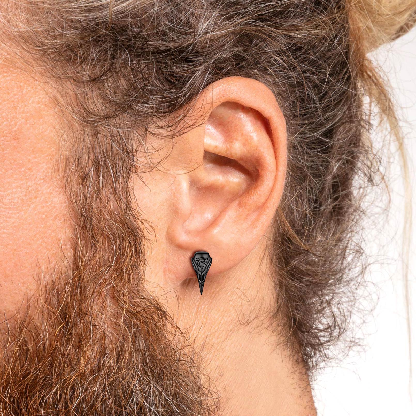 Flash Sale Sterling Silver Viking Raven Skull Earrings Studs With Celtic Knot For Men FaithHeart Jewelry