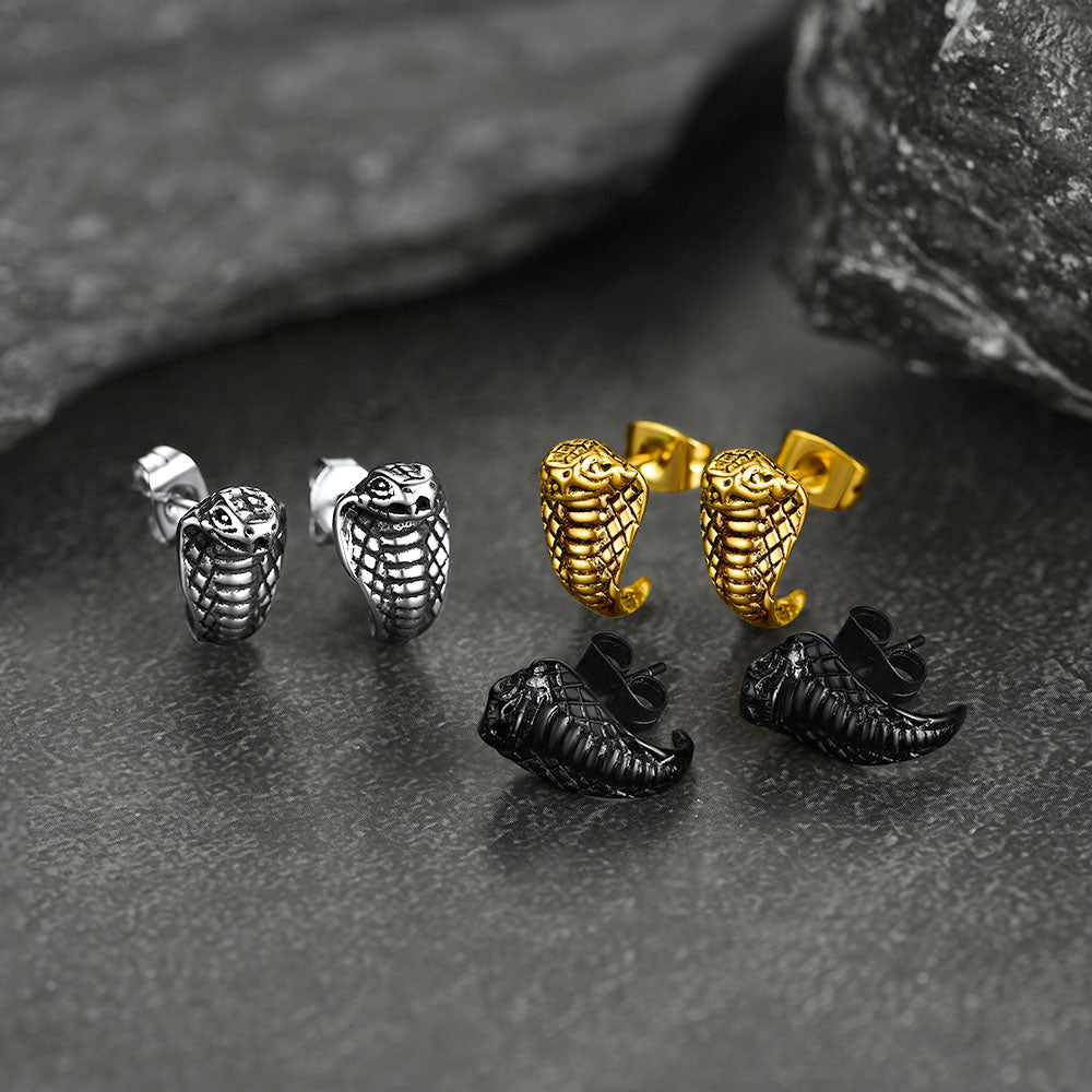 FaithHeart Cobra Gothic Punk Stainless Steel Stud Earrings FaithHeart